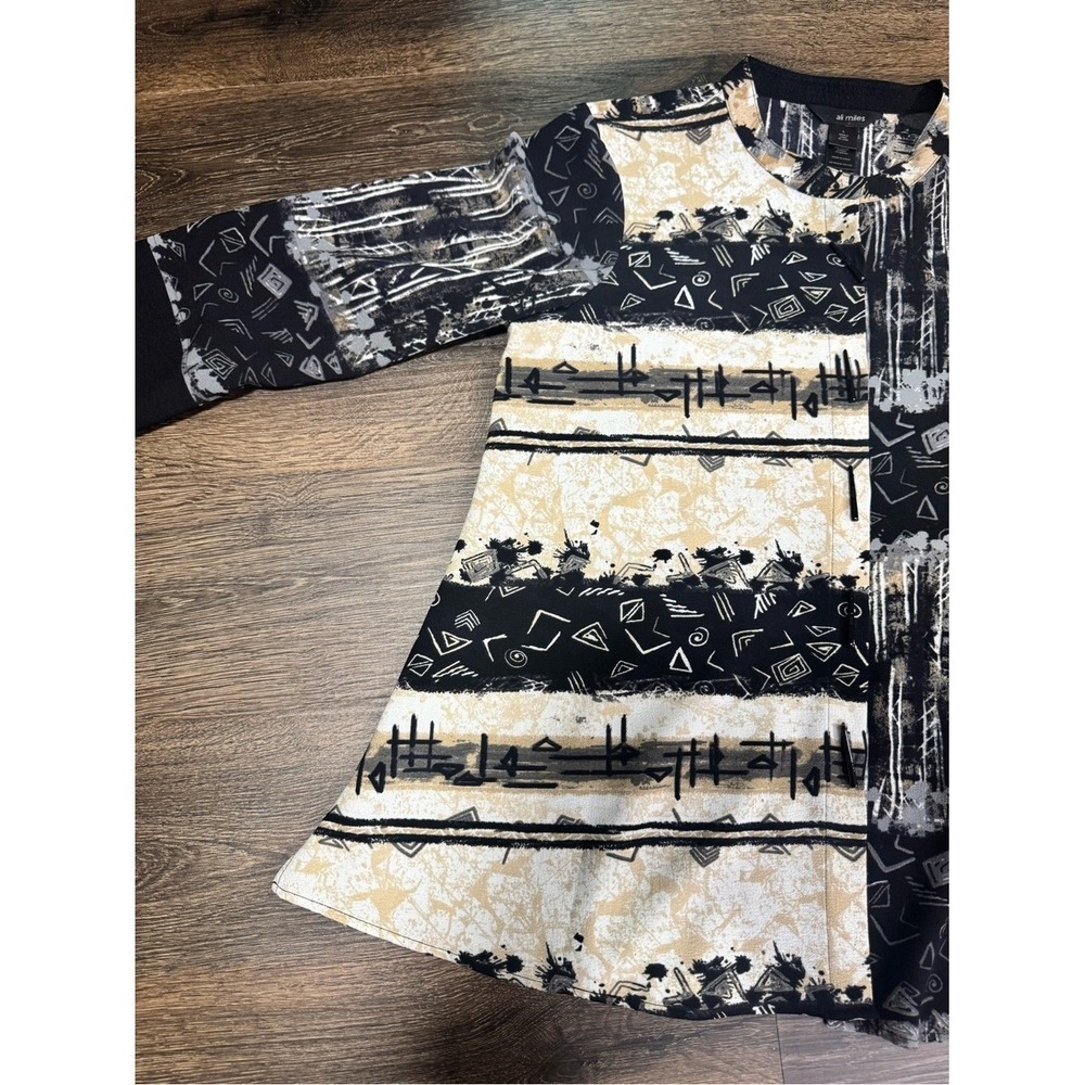 Ali Miles Womens Abstract Artsy Front Button Tunic Top‎ Sz L 3/4 Sleeve - Picture 11 of 12